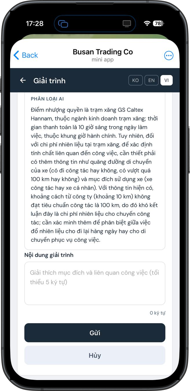 COSAP in Vietnamese — Linh's justification view